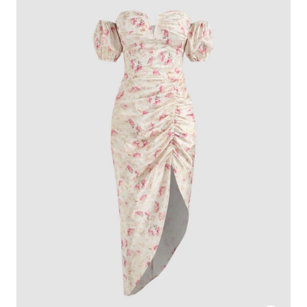 Floral Puff Sleeve Midi Dress